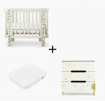 Комплект: детская кроватка-трансформер Happy baby Mommy love + комод Happy Baby Fioki молочный + матрас 100 x 70