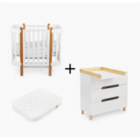 Комплект: детская кроватка-трансформер Happy baby Mommy lux + комод Happy Baby Fioki V2 белый + матрас 90 x 70