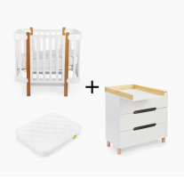 Комплект: детская кроватка-трансформер Happy baby Mommy lux + комод Happy Baby Fioki V2 белый + матрас 90 x 70