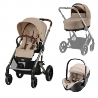 Коляска 3 в 1 Cybex Balios S Lux TPE 2025, Almond Beige с дождевиком и автокреслом Britax Roemer Baby-Safe Pro Style Teak