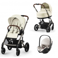 Коляска 3 в 1 Cybex Balios S Lux TPE 2025, Seashell Beige с дождевиком и автокреслом Britax Roemer Baby-Safe Pro Lux Soft Taupe