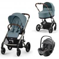 Коляска 3 в 1 Cybex Balios S Lux TPE 2025, Stormy Blue с дождевиком и автокреслом Britax Roemer Baby-Safe Pro Classic Deep Grey