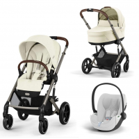 Коляска 3 в 1 Cybex Balios S Lux TPE 2025, Seashell Beige с дождевиком + Автокресло Cloud T i-Size Plus Platinum White
