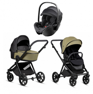 Коляска 3 в 1 Tutis Mio 3+ NEW Leather, Olive (025) с автокреслом Britax Roemer Baby-Safe Pro Classic Deep Black