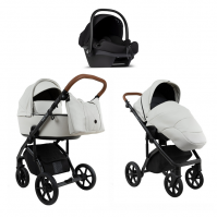 Детская коляска Roan Bass Next Кожа 2.0 3 в 1 с автокреслом Tutis Elo Lux EduSky Black BNL/70/2 Island Stone /Black/ руч.Коричневый
