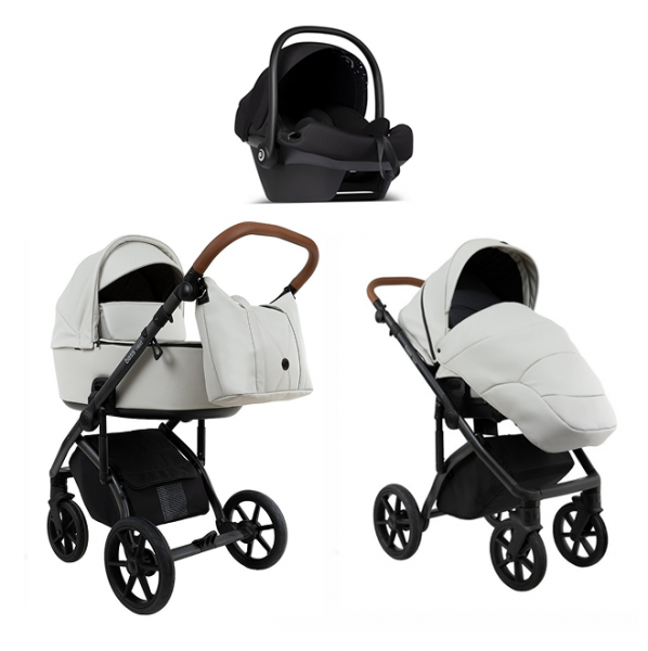 Детская коляска Roan Bass Next Кожа 2.0 3 в 1 с автокреслом Tutis Elo Lux EduSky Black BNL/70/2 Island Stone /Black/ руч.Коричневый