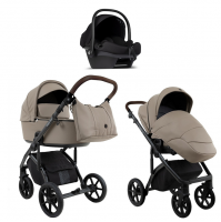 Детская коляска Roan Bass Next Кожа 2.0 3 в 1 с автокреслом Tutis Elo Lux EduSky Black BNL/71/2 Cappucino/Black/ руч.Коричневый