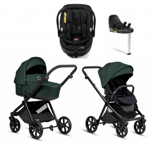 Коляска 4 в 1 Tutis Mio 3+ NEW Essential, Pacific Green (240) с автокреслом Tutis Beno (0-13 кг) и базой Isofix