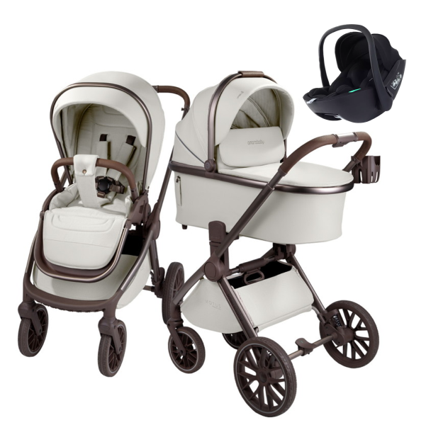 Детская коляска AmaroBaby Motus Premium Ecco Exclusive 3 в 1 с автокреслом Rant Miro молочный