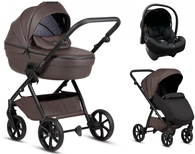 Детская коляска Tutis Uno 6 Plus Leather collection 3 в 1 с автокреслом Elo Lux EduSky Black 1402177 Cioccolata