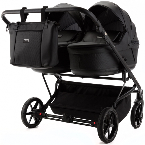 Детская коляска для двойни Adamex Leo Duo Deluxe 2 в 1 DUO-SA2 (ЧЕРНАЯ КОЖА)
