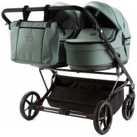 Детская коляска для двойни Adamex Leo Duo Deluxe 2 в 1 DUO-SA20 (СЕРО-ЗЕЛЁНАЯ КОЖА)
