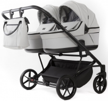 Детская коляска для двойни Adamex Leo Duo Deluxe 2 в 1 DUO-SA3 (СВ.СЕРАЯ КОЖА)