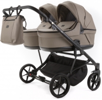 Детская коляска для двойни Adamex Leo Duo Deluxe 2 в 1 DUO-SA9 (Т.БЕЖЕВАЯ КОЖА)