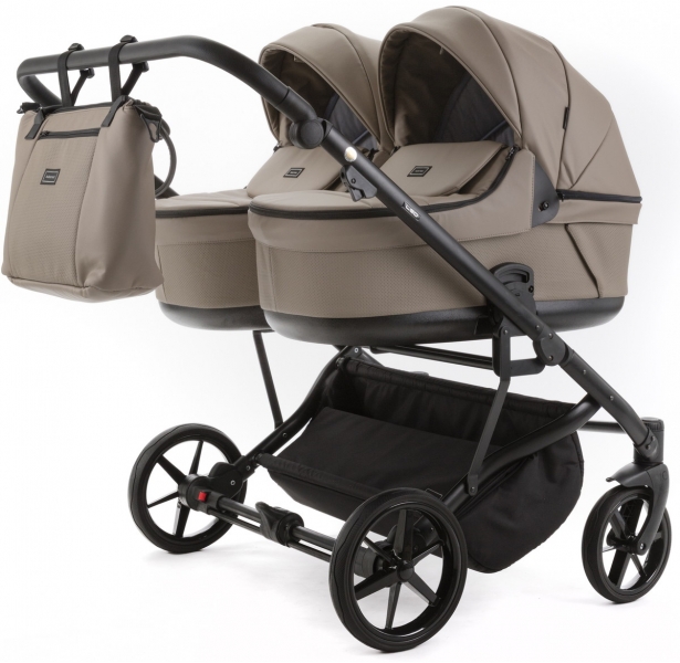 Детская коляска для двойни Adamex Leo Duo Deluxe 2 в 1 DUO-SA9 (Т.БЕЖЕВАЯ КОЖА)