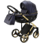Детская коляска Adamex Chantal Special Edition 2 в 1 C108 (СИН.ПЕРЛ.КОЖА+ЧЕРН.РИФЛЕН.ДНО+ЗОЛОТ РАМА)