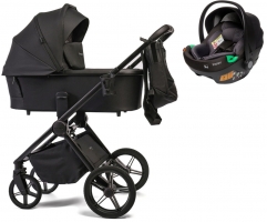 Детская коляска Peppy Monaco 3 в 1 с автокреслом First Black (черный), рама черная матовая