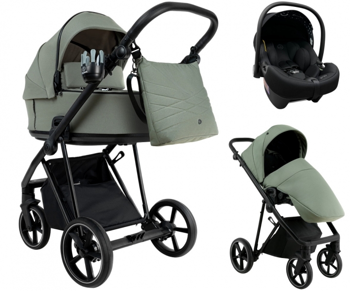 Детская коляска Roan Sol 2.0 3 в 1 с автокреслом Tutis Elo Lux EduSky Black SLL/33/T Sage Green/Black/руч.Black