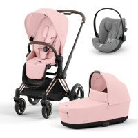 Коляска 3 в 1 Cybex Priam IV Rosegold и автокресло Cloud G i-Size Stone Grey Peach Pink