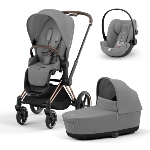 Коляска 3 в 1 Cybex Priam IV Rosegold и автокресло Cloud G i-Size Stone Grey Mirage Grey