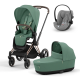 Коляска 3 в 1 Cybex Priam IV Rosegold и автокресло Cloud G i-Size Stone Grey Leaf Green