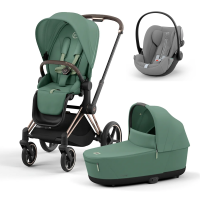 Коляска 3 в 1 Cybex Priam IV Rosegold и автокресло Cloud G i-Size Stone Grey Leaf Green