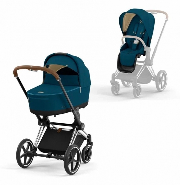 Коляска 2 в 1 Cybex Priam IV шасси Chrome Brown, Mountain Blue (Синий)