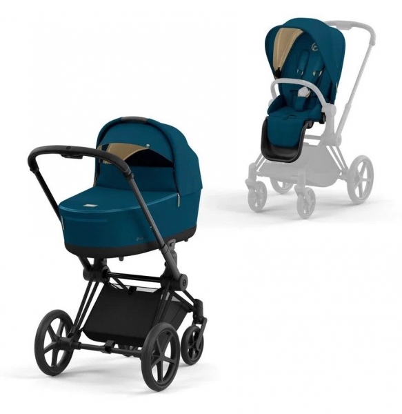 Коляска 2 в 1 Cybex Priam IV шасси Matt Black, Mountain Blue (Синий)