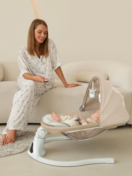 Электронные качели детские Amarobaby Funny swing, бежевый