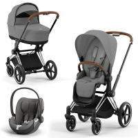 Cybex Priam IV 3 в 1 шасси Chrome Brown, Mirage Grey (Серый) + Cloud T i-Size