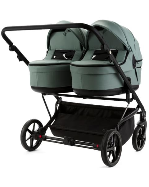 Детская коляска для двойни Adamex Leo Duo Deluxe 3 в 1 DUO-SA20 (СЕРО-ЗЕЛЁНАЯ КОЖА)