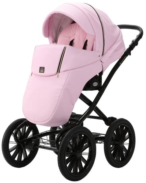 Детская коляска Adamex Chantal Retro Deluxe 2 в 1 C132B (РОЗОВ.ЗЕФИР 100% КОЖА-ЗОЛОТО.МОЛНИИ)