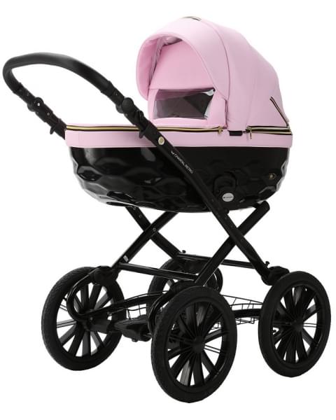Детская коляска Adamex Chantal Retro Deluxe 2 в 1 C132B (РОЗОВ.ЗЕФИР 100% КОЖА-ЗОЛОТО.МОЛНИИ)