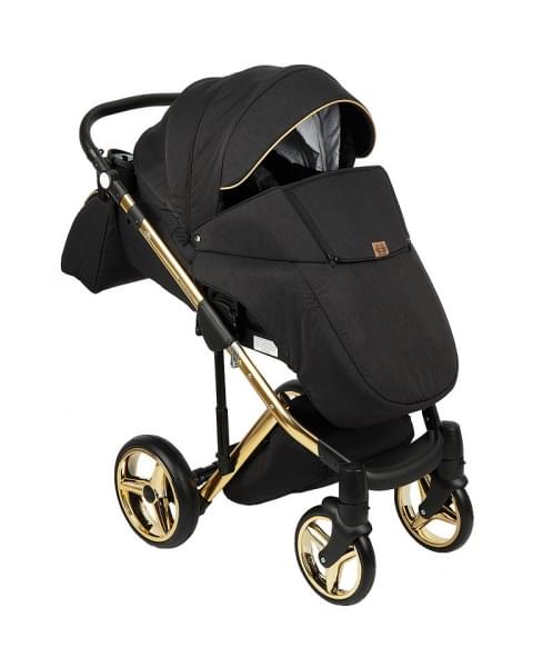 Детская коляска Adamex Chantal Special Edition 2 в 1 C1 (ЧЕРН+ЧЕРН.РИФЛЕН.ДНО+ЗОЛОТО РАМА)