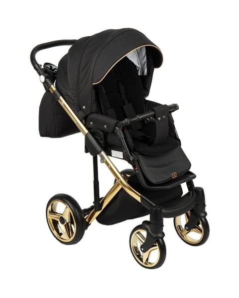 Детская коляска Adamex Chantal Special Edition 2 в 1 C1 (ЧЕРН+ЧЕРН.РИФЛЕН.ДНО+ЗОЛОТО РАМА)