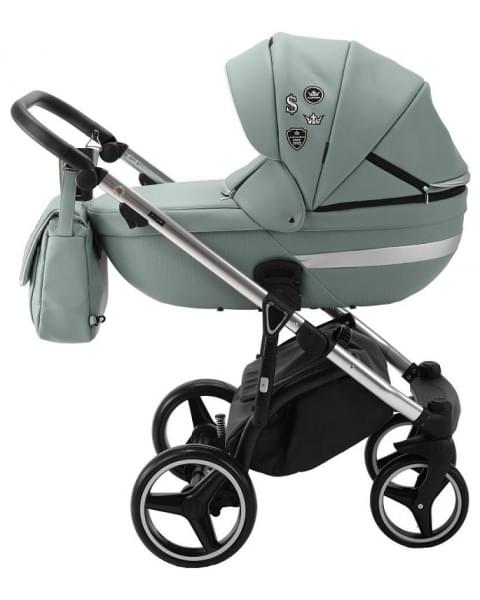 Детская коляска Adamex Cortina Deluxe 3 в 1 CT326 (СЕРО-ЗЕЛЕН.КОЖА+СЕРО-ЗЕЛЕН.ОТДЕЛКА+ХРОМ РАМА)
