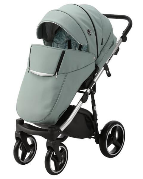 Детская коляска Adamex Cortina Deluxe 3 в 1 CT326 (СЕРО-ЗЕЛЕН.КОЖА+СЕРО-ЗЕЛЕН.ОТДЕЛКА+ХРОМ РАМА)