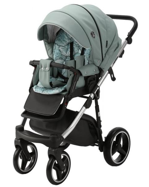 Детская коляска Adamex Cortina Deluxe 3 в 1 CT326 (СЕРО-ЗЕЛЕН.КОЖА+СЕРО-ЗЕЛЕН.ОТДЕЛКА+ХРОМ РАМА)