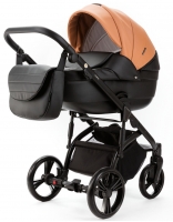 Детская коляска Adamex Lanti Deluxe 2 в 1 LN-SD109 (КАРАМЕЛЬ.КОЖА + ЧЕРН. КОЖА)