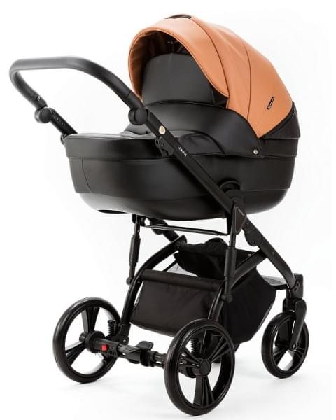 Детская коляска Adamex Lanti Deluxe 2 в 1 LN-SD109 (КАРАМЕЛЬ.КОЖА + ЧЕРН. КОЖА)