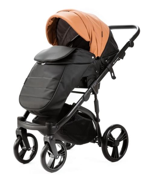 Детская коляска Adamex Lanti Deluxe 2 в 1 LN-SD109 (КАРАМЕЛЬ.КОЖА + ЧЕРН. КОЖА)