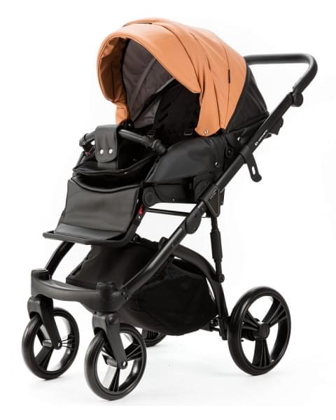 Детская коляска Adamex Lanti Deluxe 2 в 1 LN-SD109 (КАРАМЕЛЬ.КОЖА + ЧЕРН. КОЖА)