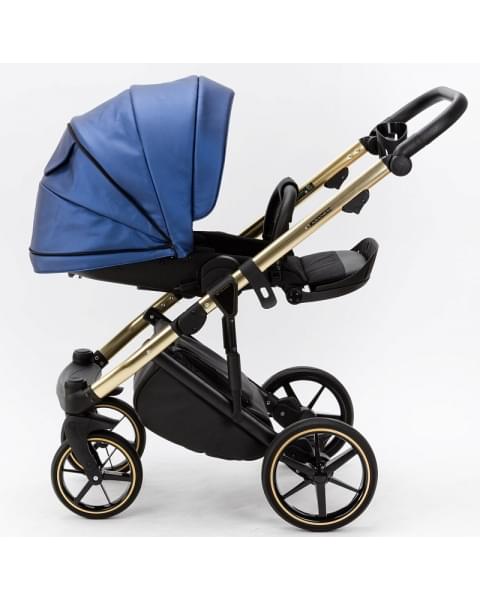 Детская коляска Adamex Lumi Air SE Deluxe 2 в 1 L-SM503 (СИН.ПЕРЛ.КОЖА+ЗОЛОТО РАМА)