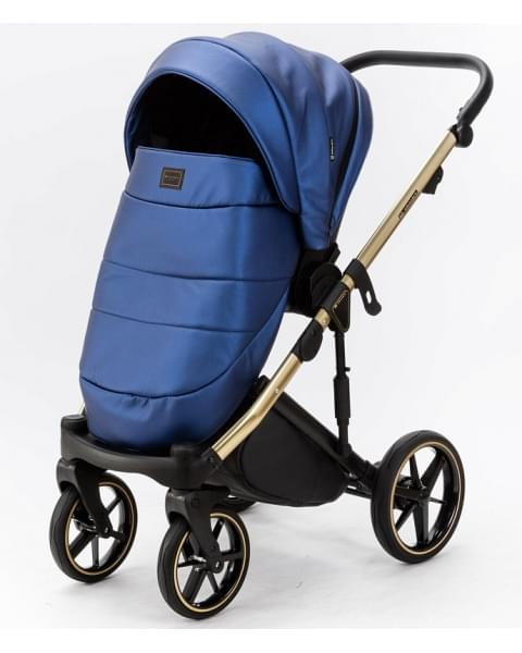 Детская коляска Adamex Lumi Air SE Deluxe 2 в 1 L-SM503 (СИН.ПЕРЛ.КОЖА+ЗОЛОТО РАМА)