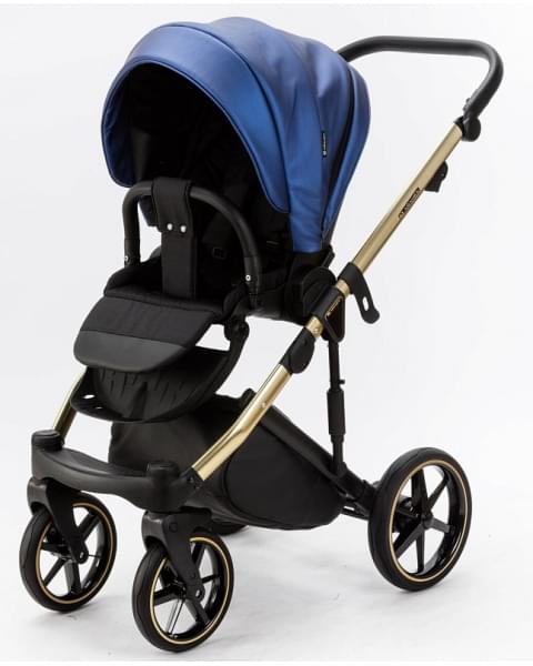 Детская коляска Adamex Lumi Air SE Deluxe 2 в 1 L-SM503 (СИН.ПЕРЛ.КОЖА+ЗОЛОТО РАМА)