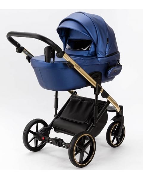 Детская коляска Adamex Lumi Air SE Deluxe 2 в 1 L-SM503 (СИН.ПЕРЛ.КОЖА+ЗОЛОТО РАМА)