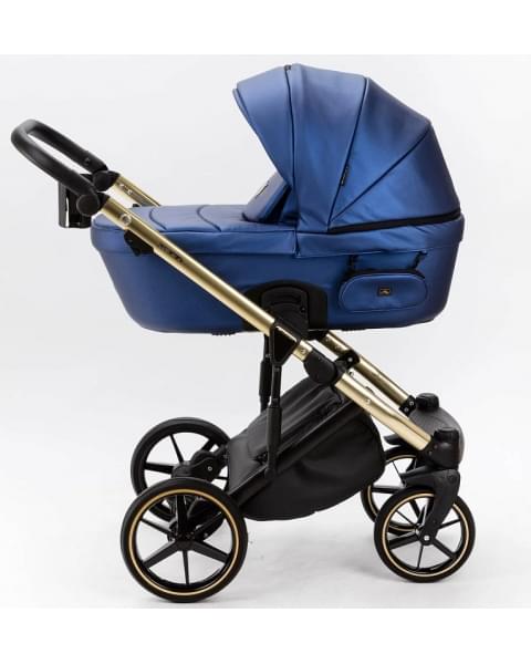 Детская коляска Adamex Lumi Air SE Deluxe 2 в 1 L-SM503 (СИН.ПЕРЛ.КОЖА+ЗОЛОТО РАМА)