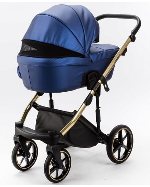 Детская коляска Adamex Lumi Air SE Deluxe 2 в 1 L-SM503 (СИН.ПЕРЛ.КОЖА+ЗОЛОТО РАМА)