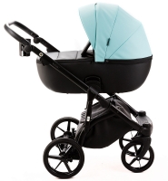 Детская коляска Adamex Nola Deluxe 3 в 1 N-SD111 (СВ.БИРЮЗОВАЯ.КОЖА + ЧЕРН.КОЖА)