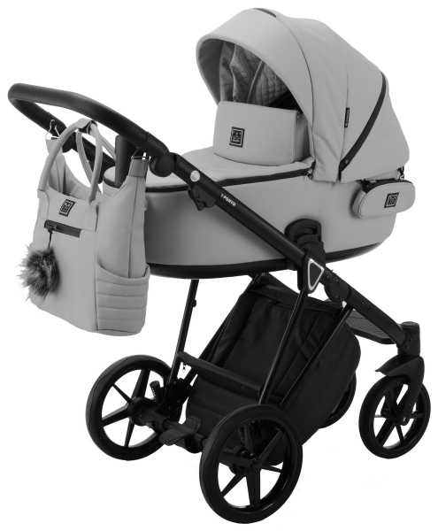 Детская коляска Adamex Porto Deluxe 3 в 1 PO-SA03 (СВ.СЕРАЯ.КОЖА)